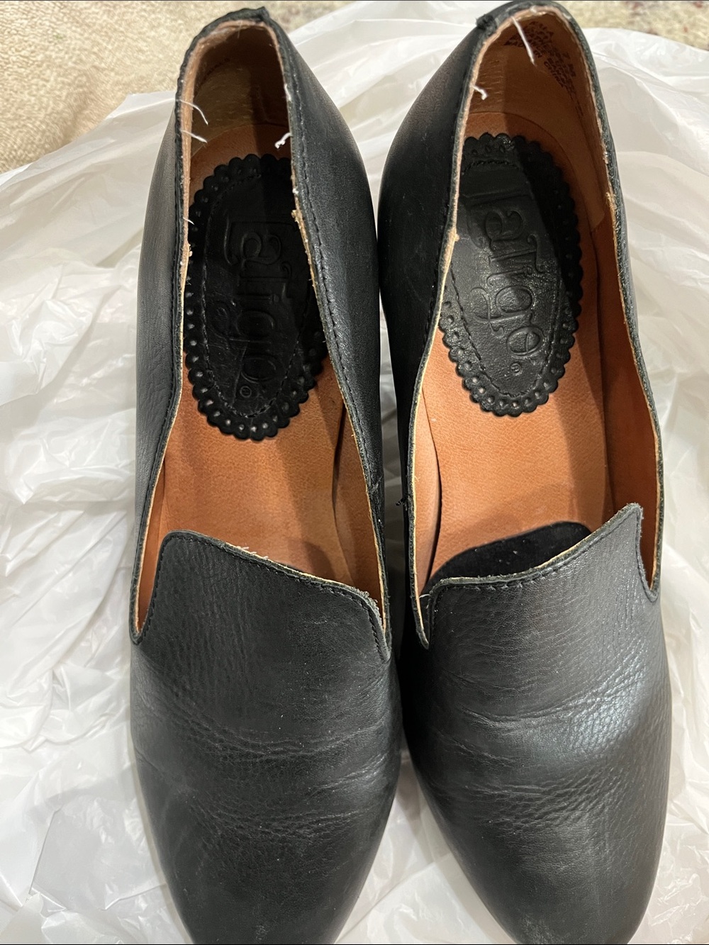 Latigo ladies black -On Black Leather heels size 7M.